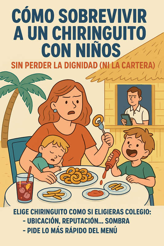 🍤 Cómo sobrevivir a un chiringuito con niños sin perder la dignidad (ni la cartera) El plan sonaba bien en tu cabeza: sol, mar, cerveza fría