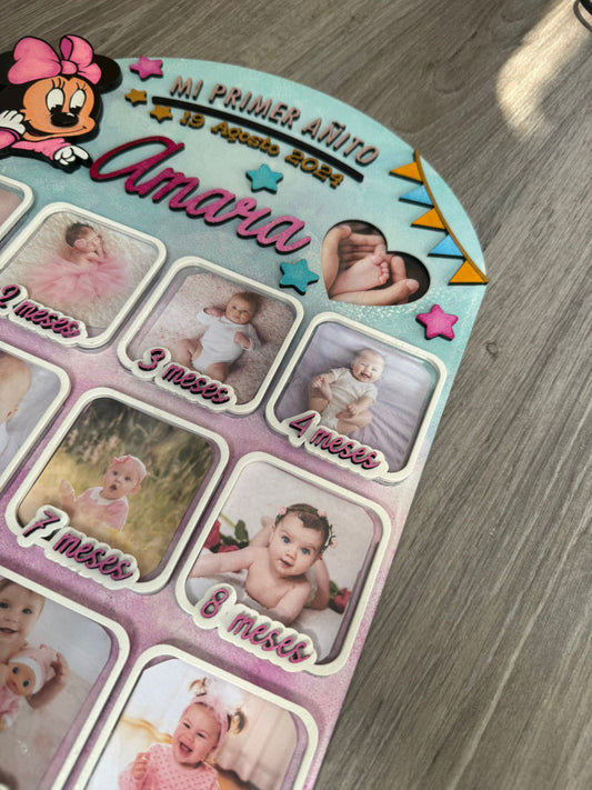 Cuadro Fotos 12 meses, Primer Añito Personalizado.