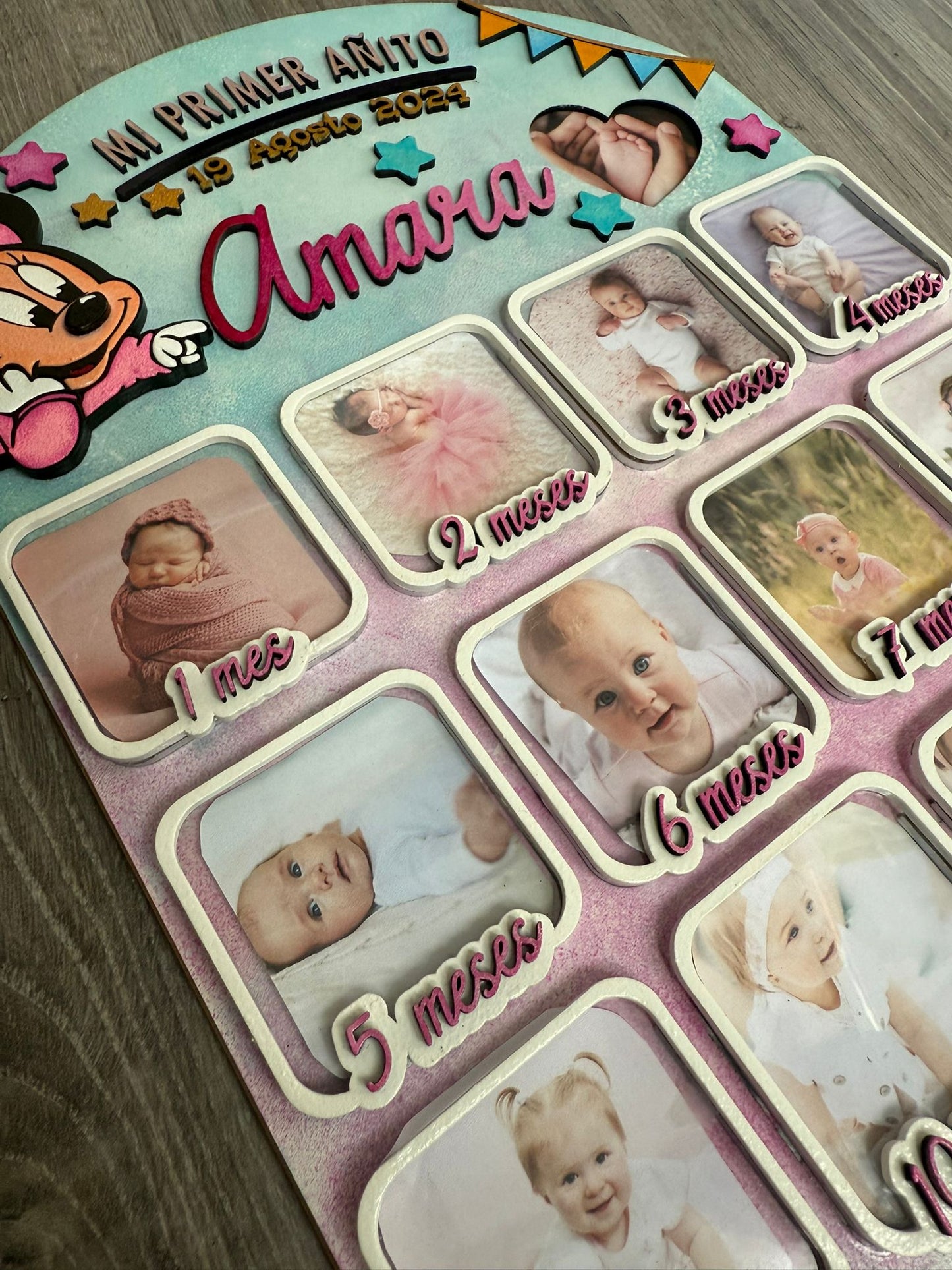 Cuadro Fotos 12 meses, Primer Añito Personalizado.