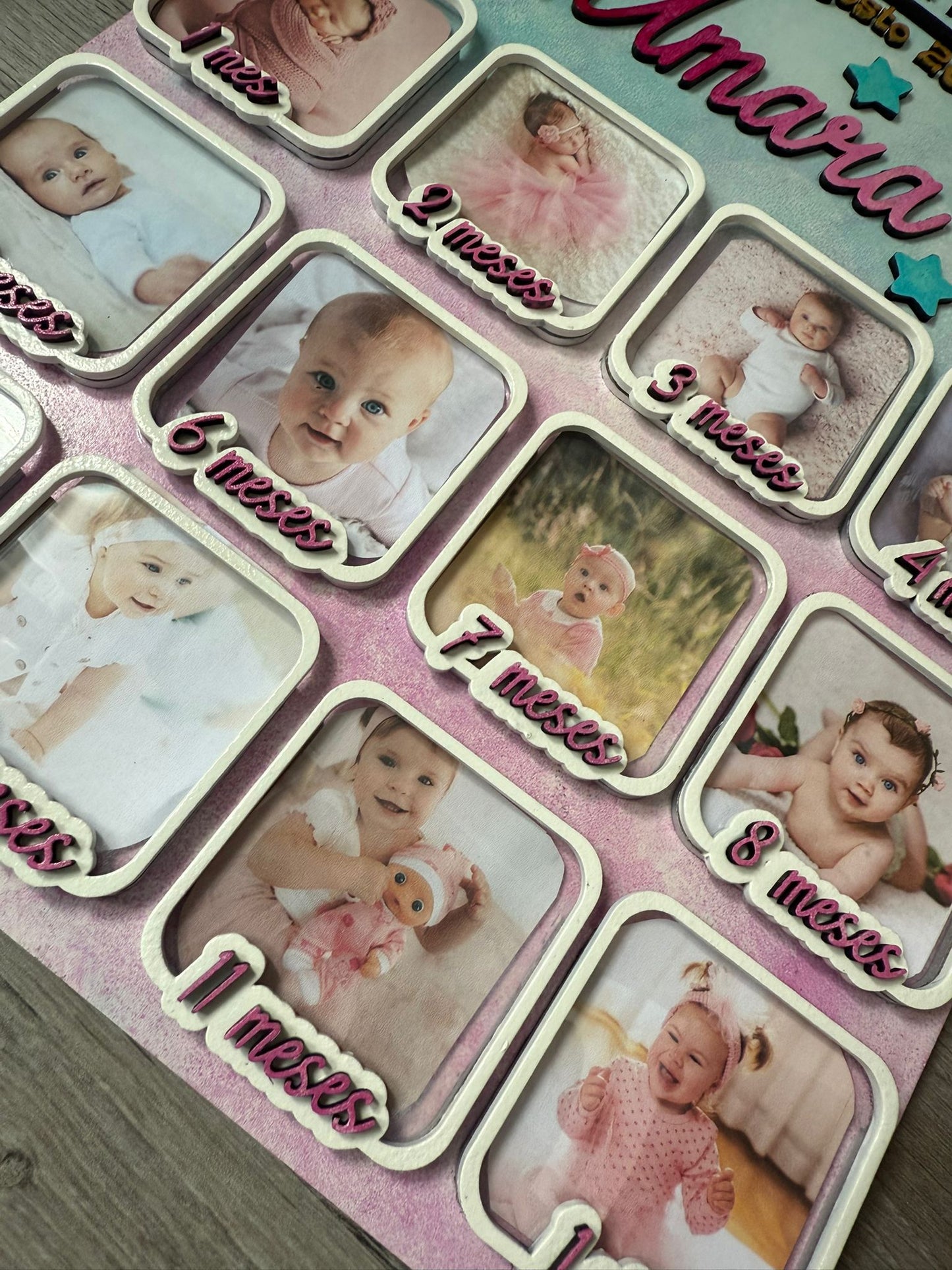 Cuadro Fotos 12 meses, Primer Añito Personalizado.