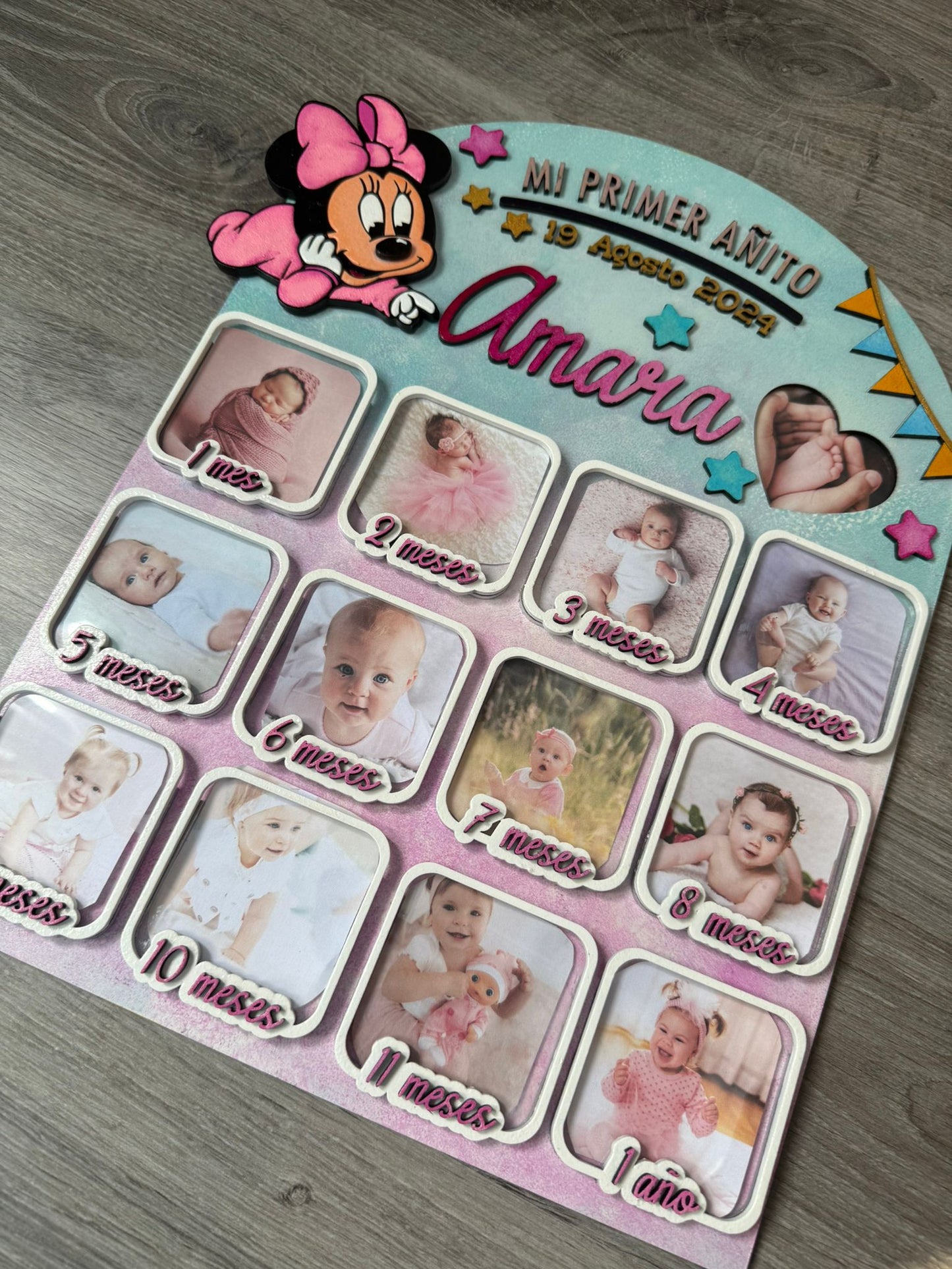 Cuadro Fotos 12 meses, Primer Añito Personalizado.