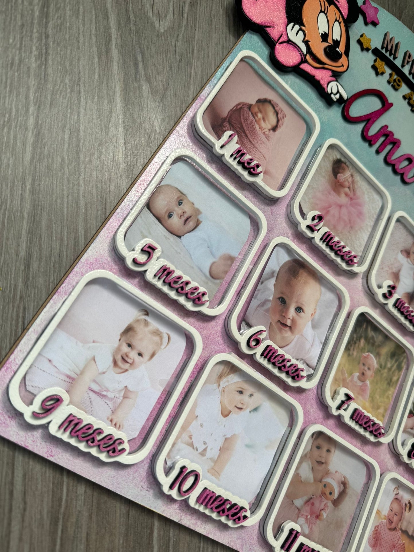 Cuadro Fotos 12 meses, Primer Añito Personalizado.