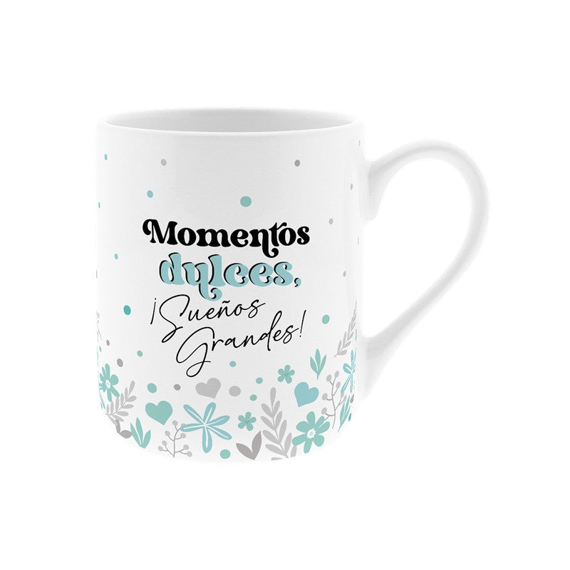 TAZA 330 ML CON PIRULETA - MOMENTOS DULCES, ¡SUEÑOS GRANDES!