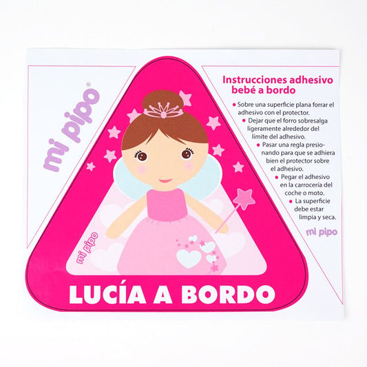 Adhesivo Bebé a bordo Hada para coche personalizado