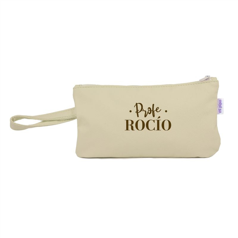Bolso de Mano Shopper polipiel Beige Profe/Seño + nombre personalizado