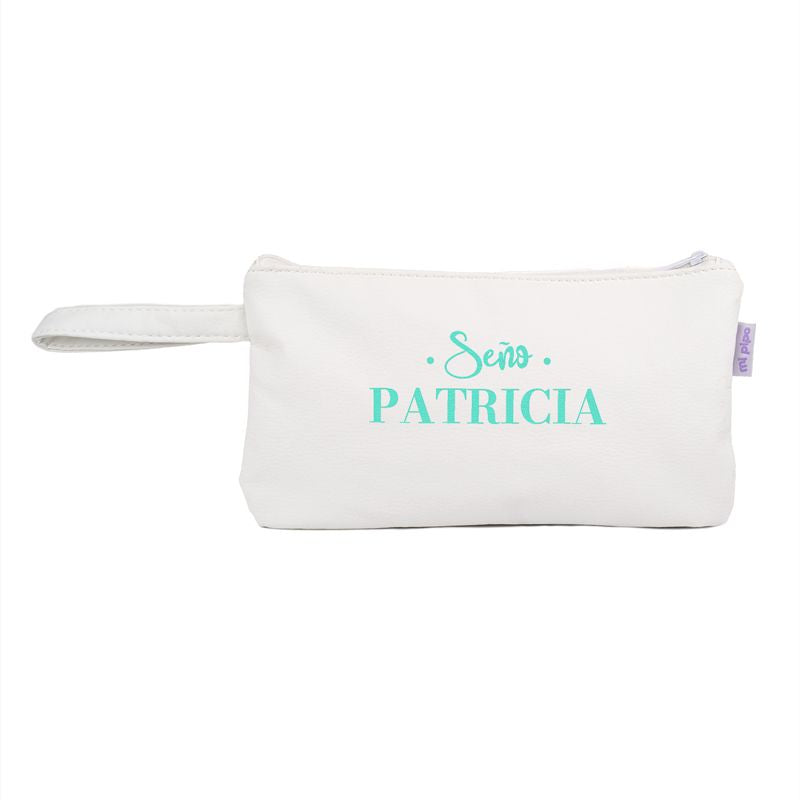 Bolso de Mano Shopper polipiel Blanco Profe/Seño + nombre personalizado