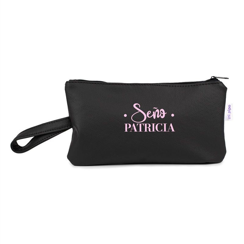 Bolso de Mano Shopper polipiel Negro Profe/Seño + nombre personalizado