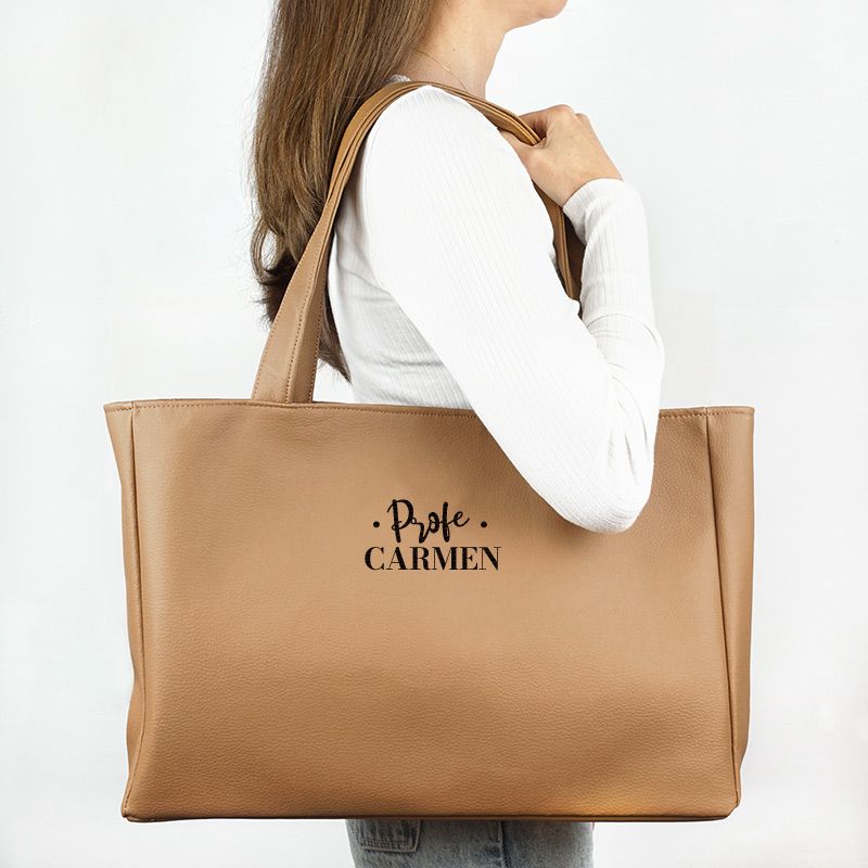 Bolso Shopper polipiel (color a elegir) Profe/Seño + Nombre