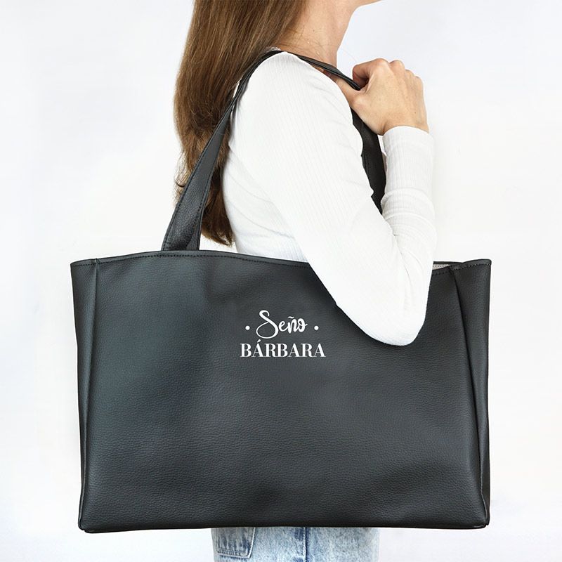 Bolso Shopper polipiel (color a elegir) Profe/Seño + Nombre