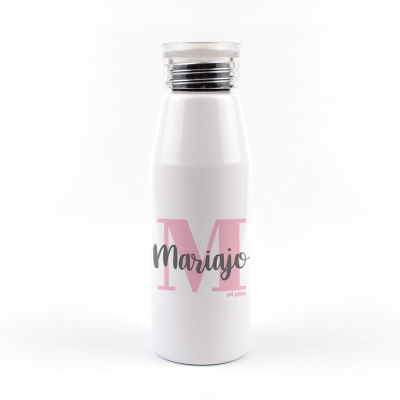 Botella Aluminio personalizada Inicial Rosa