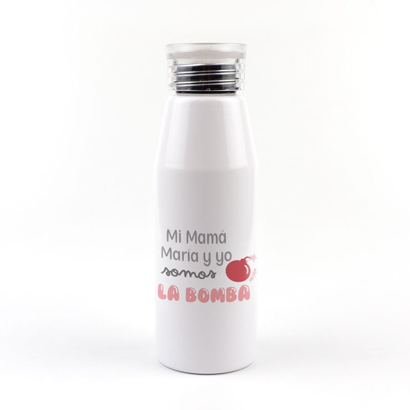 Botella Aluminio personalizada Mi mamá (Nombre) y yo somos la bomba