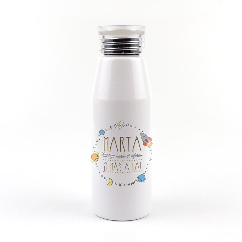 Botella Aluminio personalizada (Nombre) contigo hasta el infinito y más allá