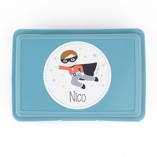 Cajita Porta Alimentos Superhéroe Azul personalizada
