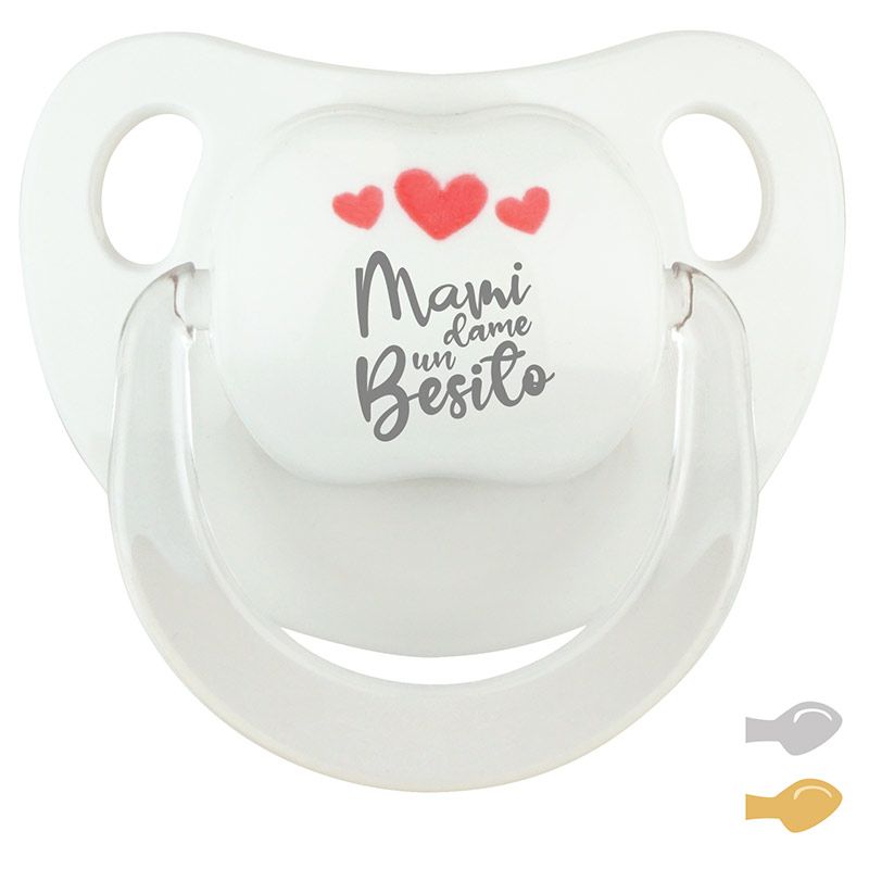 Chupete Baby Deco Blanco Corazones Rojo Mami dame un besito