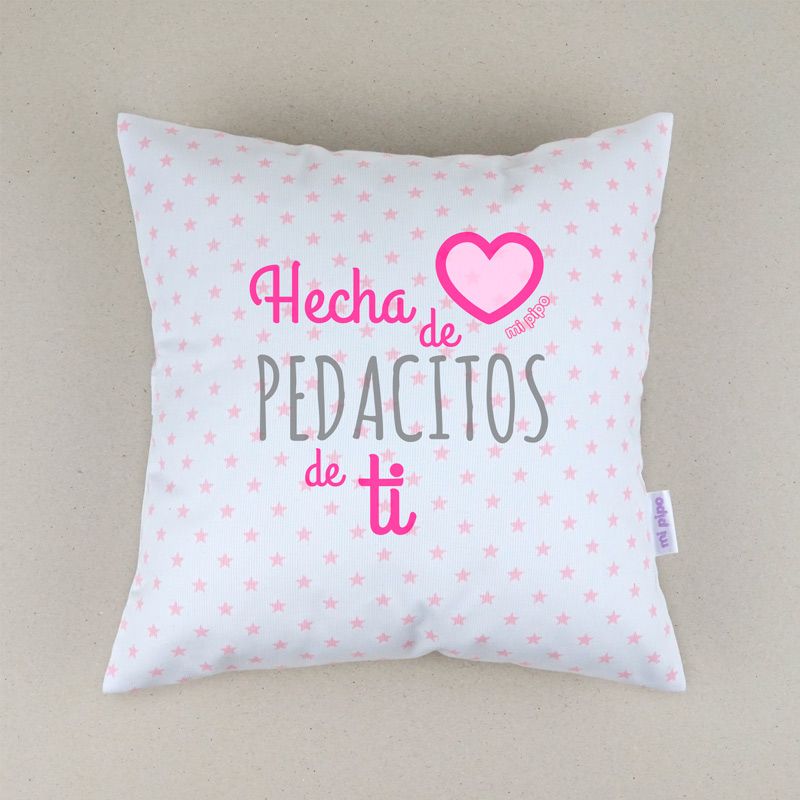 Cojín cuadrado piqué Hecha de pedacitos de ti Bordado Rosa