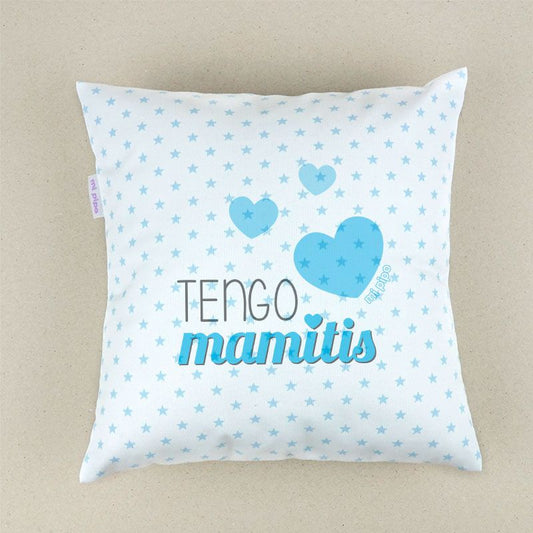 Cojín Tengo Mamitis Menta, Azul o Rosa