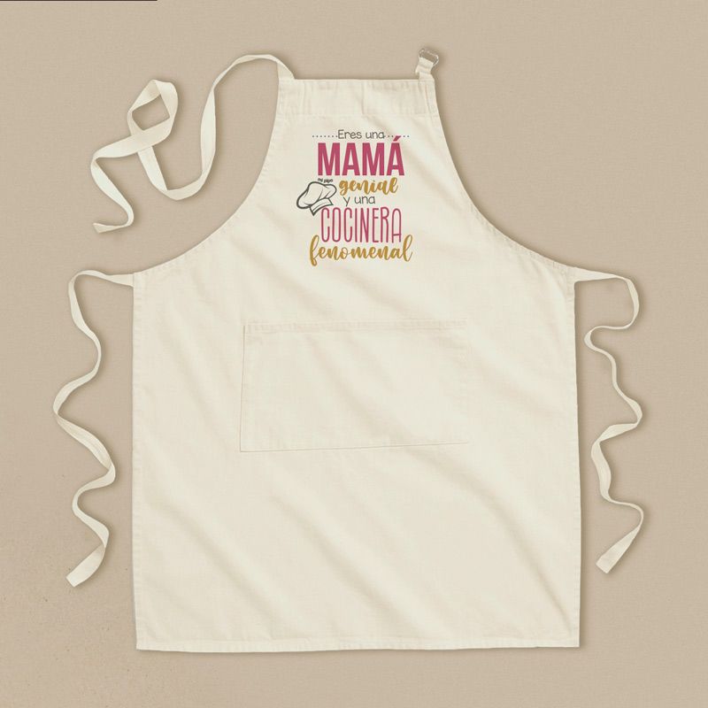 Delantal Algodón Premium Divertido Eres una Mamá genial y una Cocinera Fenomenal