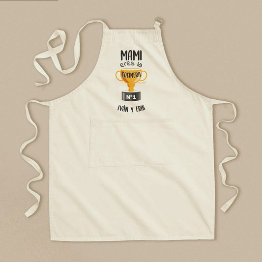 Delantal Algodón Premium Personalizado Mami eres la Cocinera Nº1 (nombres)