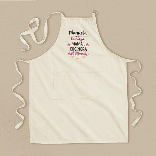 Delantal Algodón Premium Personalizado (Nombre) Eres la mejor Mamá y Cocinera del Mundo