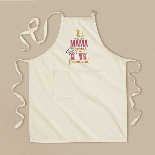 Delantal Algodón Premium Personalizado (Nombre) Es a Mamá genial y una Cocinera Fenomenal