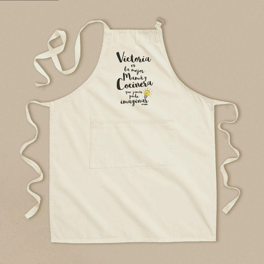 Delantal Algodón Premium Personalizado (Nombre) Es la mejor Mamá y Cocinera que jamás pude imaginar