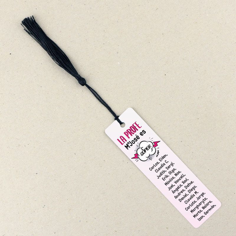 Marcapáginas Personalizado la Profe (nombre) es súper rosa (texto alumnos)