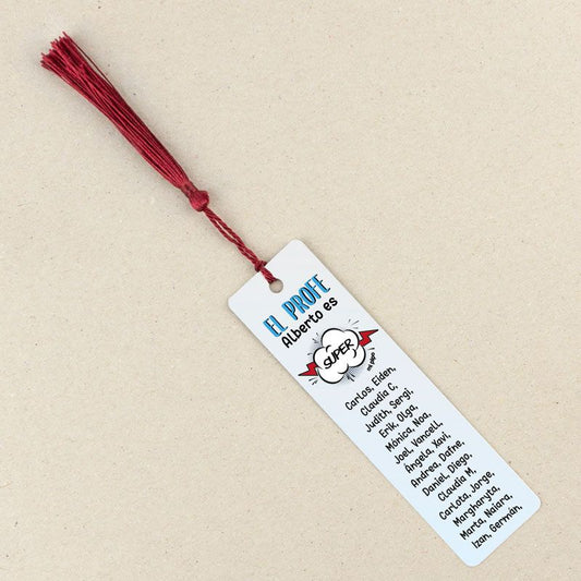 Marcapáginas Personalizado el Profe (nombre) es súper azul (texto alumnos)