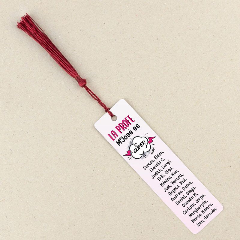 Marcapáginas Personalizado la Profe (nombre) es súper rosa (texto alumnos)