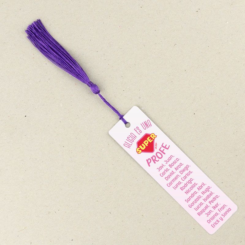 Marcapáginas Personalizado (nombre) es una súper Profe rosa (texto alumnos)