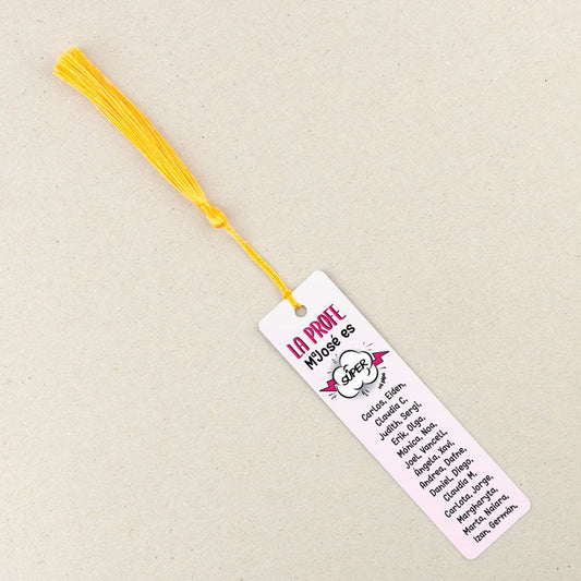 Marcapáginas Personalizado la Profe (nombre) es súper rosa (texto alumnos)