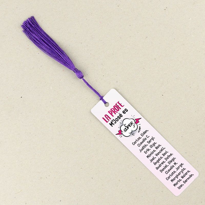Marcapáginas Personalizado la Profe (nombre) es súper rosa (texto alumnos)