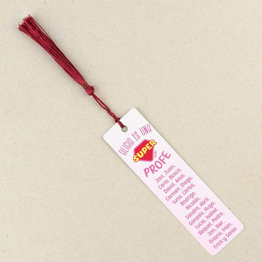 Marcapáginas Personalizado (nombre) es una súper Profe rosa (texto alumnos)