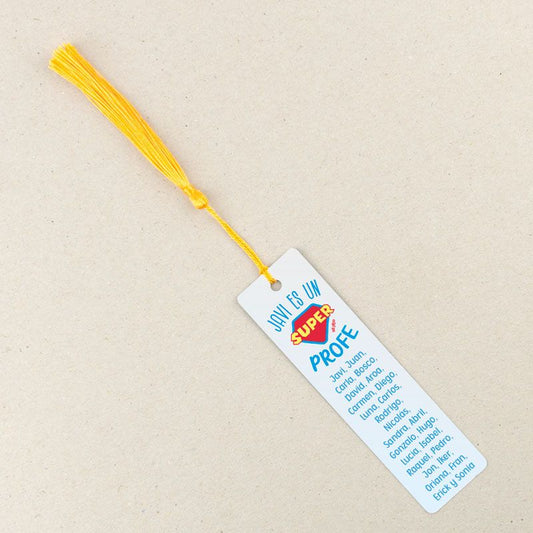 Marcapáginas Personalizado (nombre) es un súper Profe azul (texto alumnos)