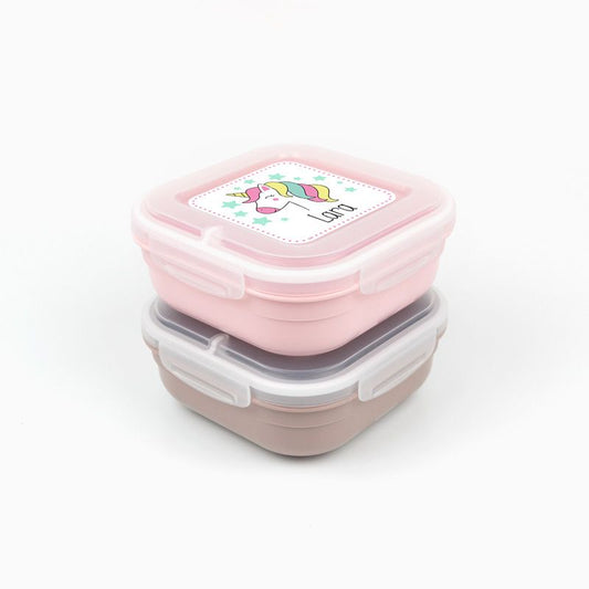 Pack 2 Fiambreras herméticas personalizadas, Arcoíris Soft y Hada, color Topo y Rosa