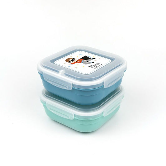 Pack 2 Fiambreras herméticas personalizadas, Dino y Pirata, color Menta y Azul