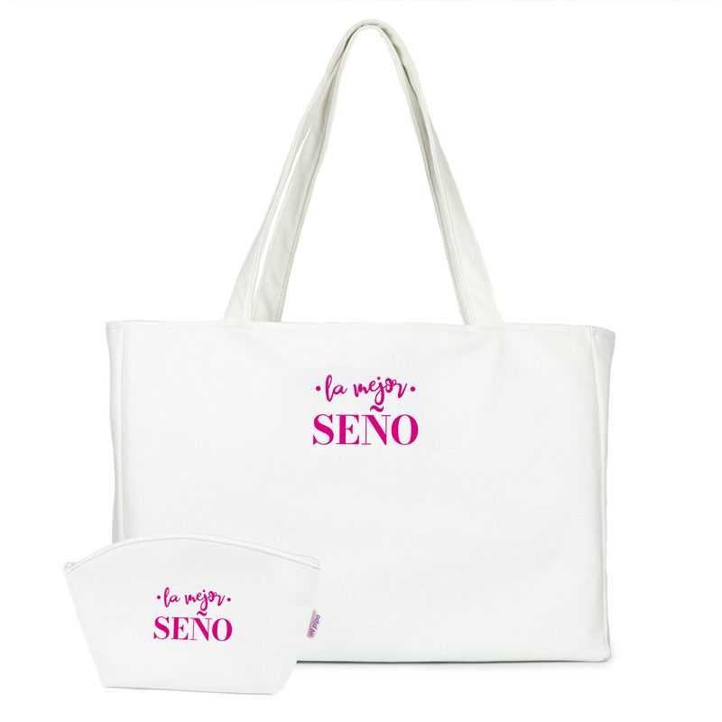 Pack Bolso Shopper + Neceser polipiel Blanco La mejor Profe/Seño