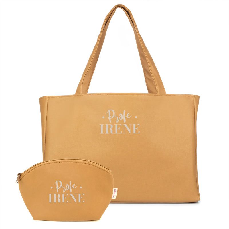 Pack Bolso Shopper + Neceser polipiel Camello Profe/Seño + Nombre
