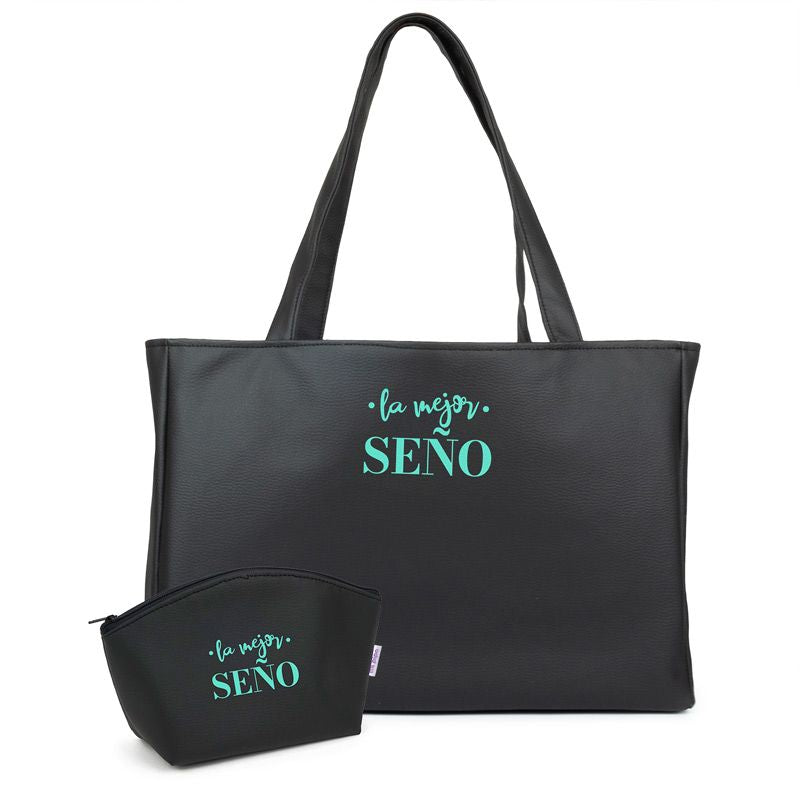 Pack Bolso Shopper + Neceser polipiel Negro La mejor Profe/Seño