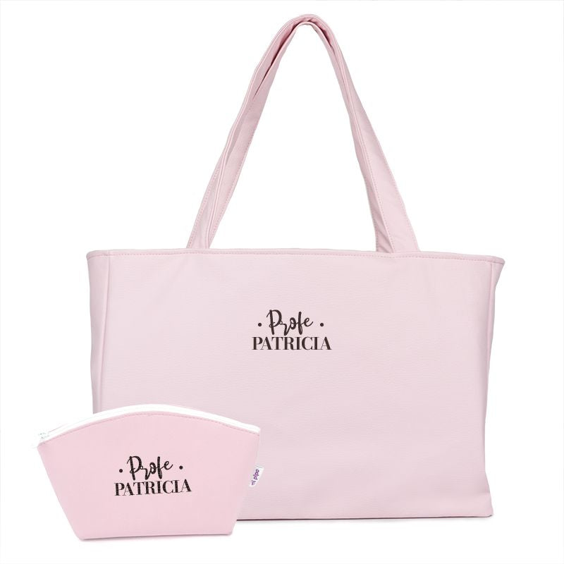 Pack Bolso Shopper + Neceser polipiel Rosa Profe/Seño + Nombre