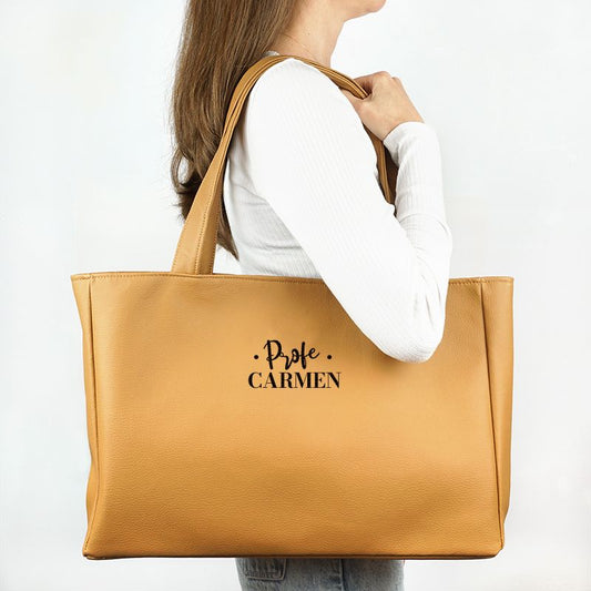 Pack Bolso Shopper + Neceser polipiel Blanco Profe/Seño + Nombre