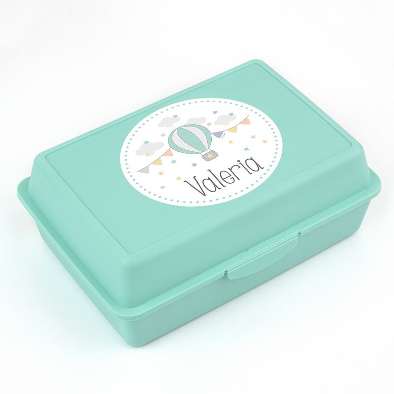 Pack Botella 600ml + Cajita Porta Alimentos Globo Menta personalizadas
