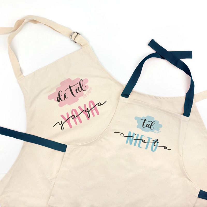 Pack Delantal Abuela y Delantal Nieto Azul Divertido De tal Abuela, tal nieto