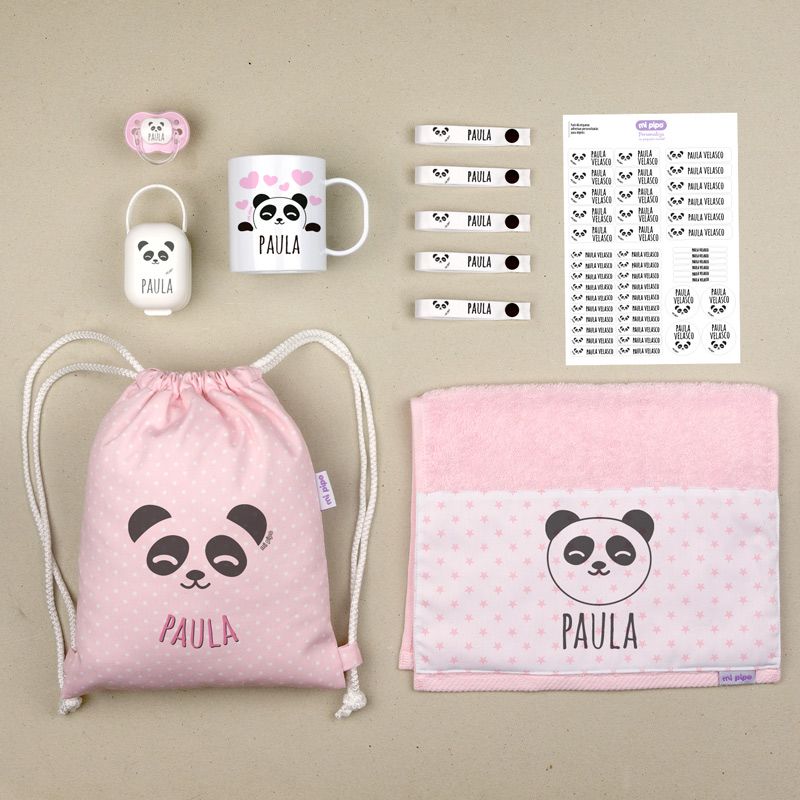 NUEVO Pack Mi Cole Panda Rosa personalizado + Regalo Etiquetas objetos