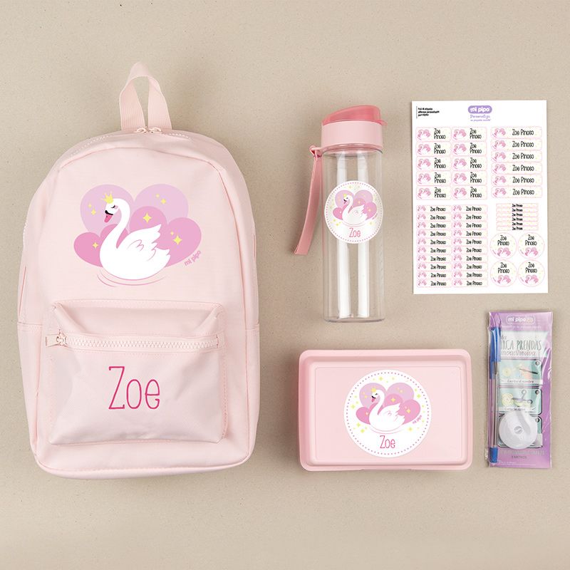 Pack Mi Equipo para el Cole con Mochila Cisne personalizado + Regalo Marcaprendas
