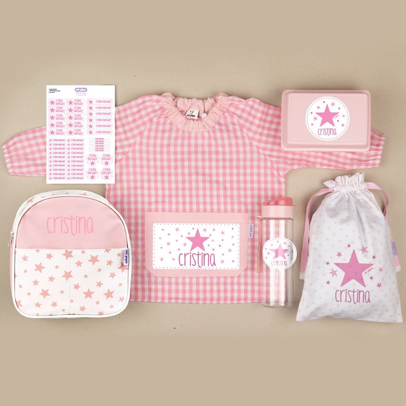 Pack Mi Guarde Estrellas Rosa personalizado + Regalo Cajita porta alimentos