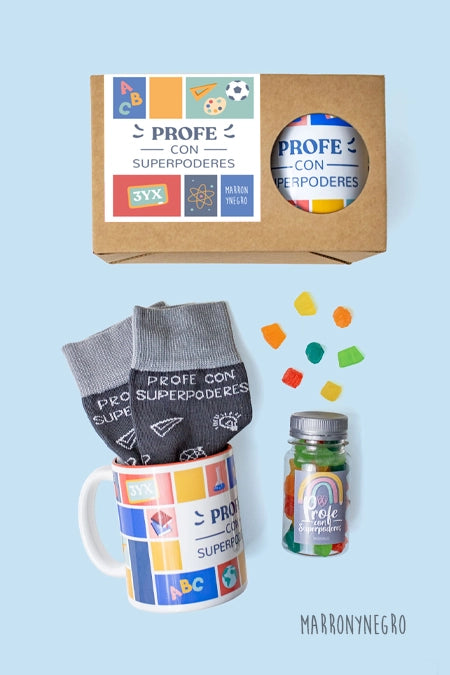 PACK TAZA PROFE CON SUPERPODERES