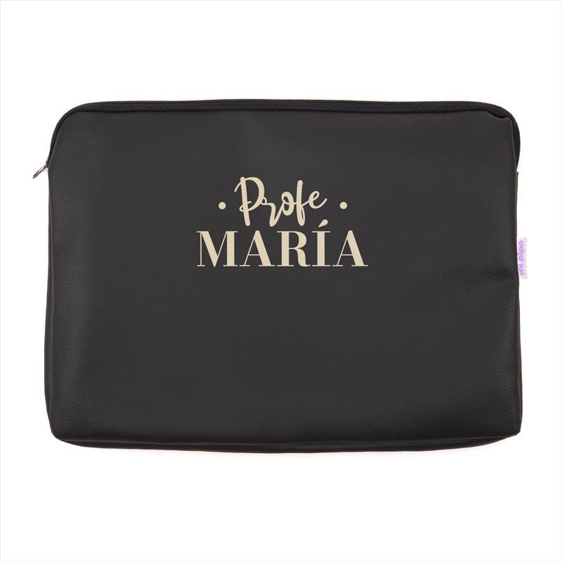 Portafolios Shopper polipiel Negro Profe/Seño + Nombre personalizado