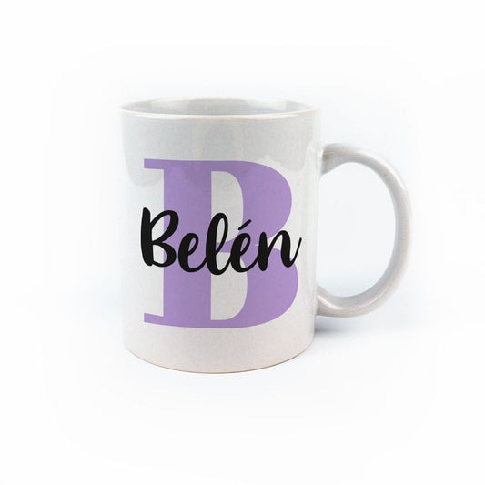Taza cerámica o plástico Inicial Color a escoger personalizada