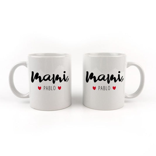 Taza cerámica o plástico Mamá Mami pincelada personalizada