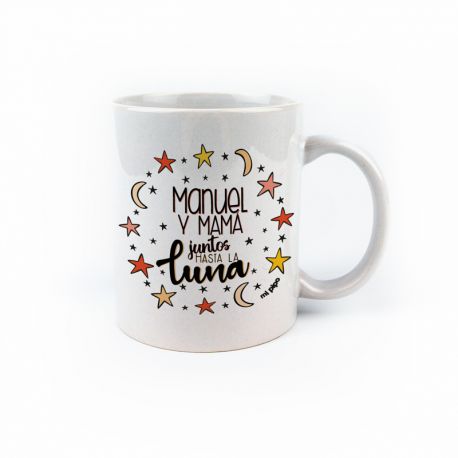 Taza cerámica o plástico Mamá Nombre y Mamá juntos hasta la luna personalizada